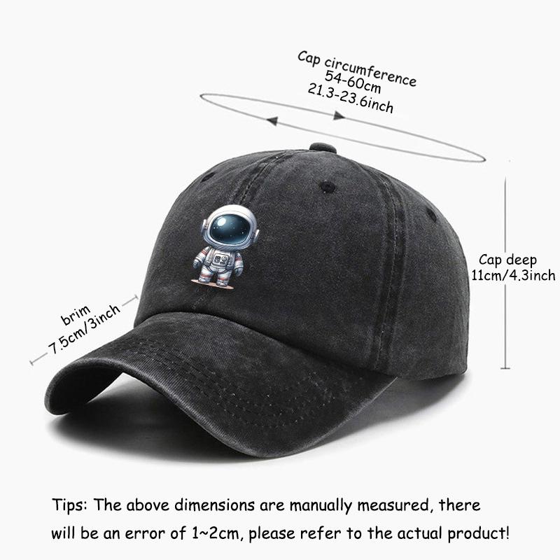 Chic Astronaut Print Women's Baseball Cap, Adjustable Non-Elastic Breathable Fashionable Snap Closure