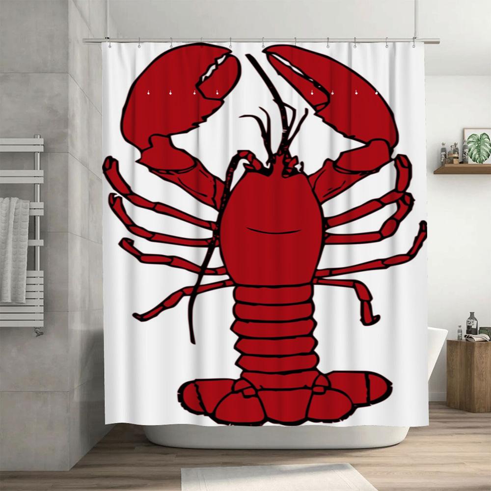Red Lobster Print Shower Curtain Bathroom Decor For Kids Bathrooms Waterproof Home Textiles Fabric Customizable Water-Saving Des