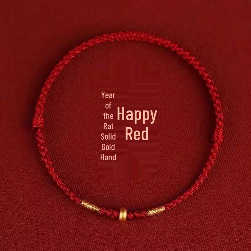 Gold 999 Abacus Bead Red String Bracelet for Year of the Rat - Couple Style for Traffic Drivers