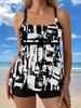 New large size split flat angle print two-piece women's swimsuit