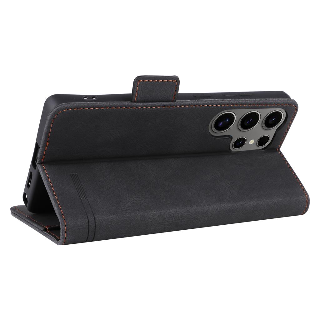 For Samsung Galaxy S25 Ultra Case Leather Wallet Flip Phone Cover with Hardware Decor