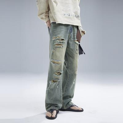American High Street Ripped Jeans Boys Retro Old Loose Casual Trousers