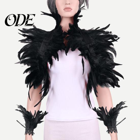 Feather Shawl Bracelet Set 1 Fake Collar with Wrist Ring Gothic Style Imitation Angel Wings Hollow Out Lace Unisex Model Stage Show Performance