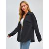 Women's Pocket Shirt Solid Color Casual Oversized Long Sleeve Waffle Weave Top