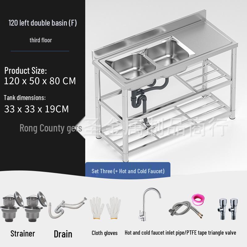 Stainless Steel Kitchen Sink with Integrated Washing Basin and Stand - Large, Thickened Single Bowl