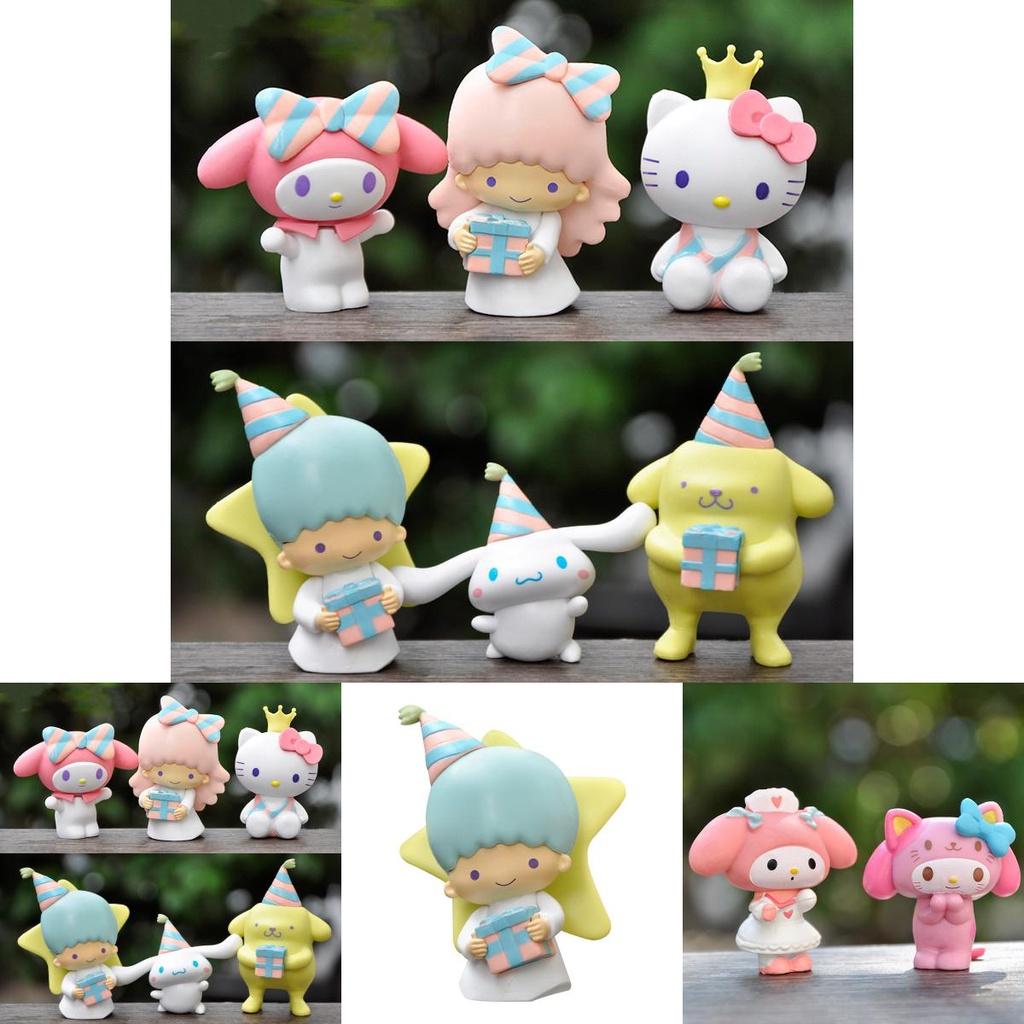 6pcs Sanrio Hellokitty Kuromi Littletwinstars Figures For Cake Decorations