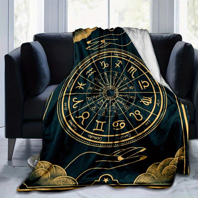 

1pc Astrology Printing Lightweight Flannel Blanket, Comfortable and Warm Blanket, for Camping Sofa Bed and Couch Office, Gift 100x150cm
