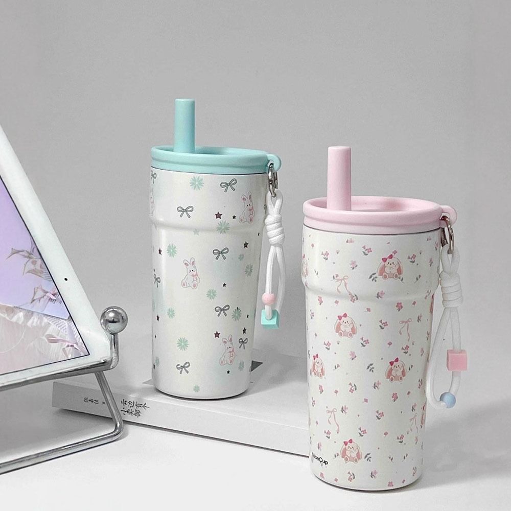 Doppelbecher-Vakuumbecher mit großem Fassungsvermögen, isoliert, tragbar, mit Strohhalm