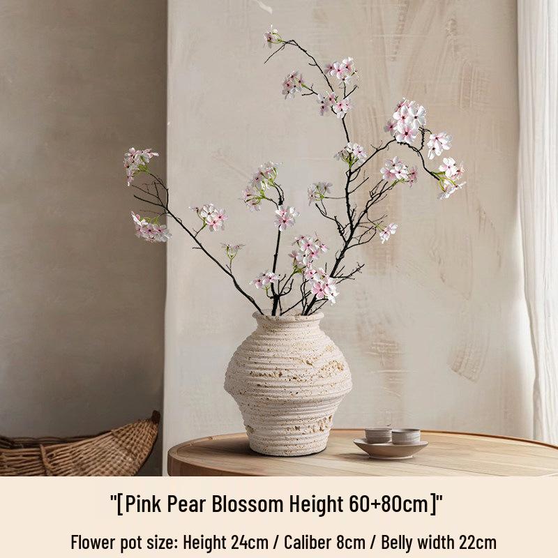 Haihong Yalin Wabi-Sabi Travertine Faux Flower Vase - Light Luxury Decorative Ornament for Living Room Entrance
