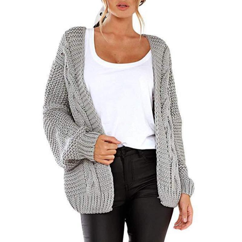 Women S Mid Length Loose Fit Chunky Knit Cardigan Casual Solid Color Outerwear