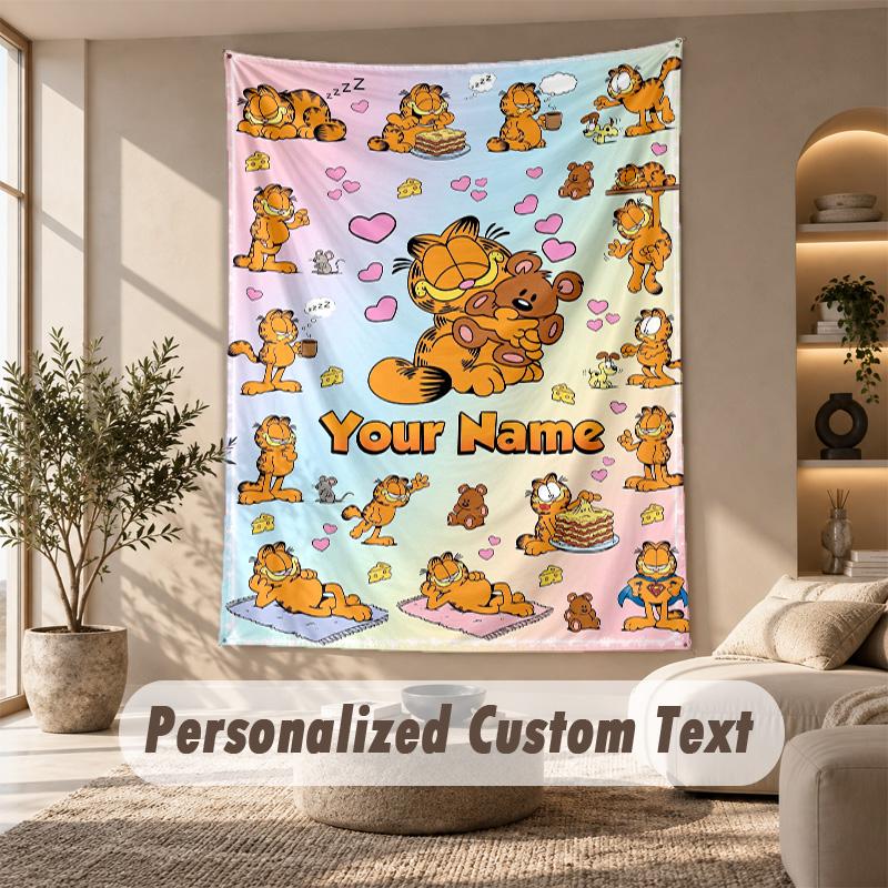 Garfield Tapestry, Personalized Custom Text, Wall Hanging Tapestry For Living Room Home Wall Decor