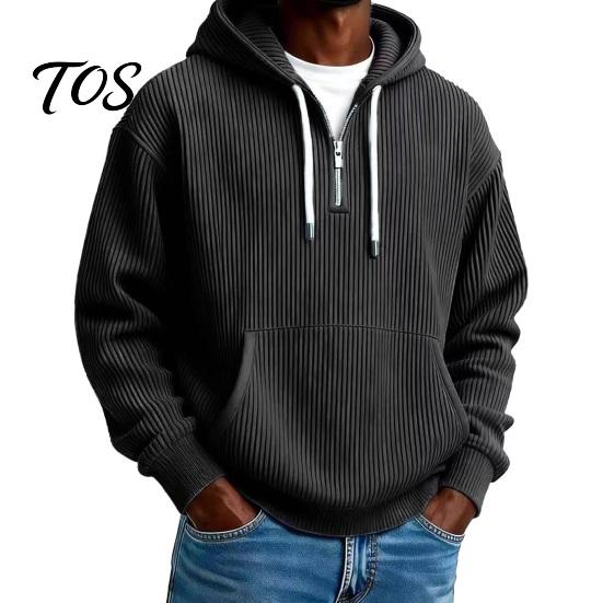 Fashionable Party Wear for Men Hooded Sweatshirt, Quarter Zipper Long Sleeve Pullover Hoodie, Warm Layering Tops Winter Corduroy Sweatshirt