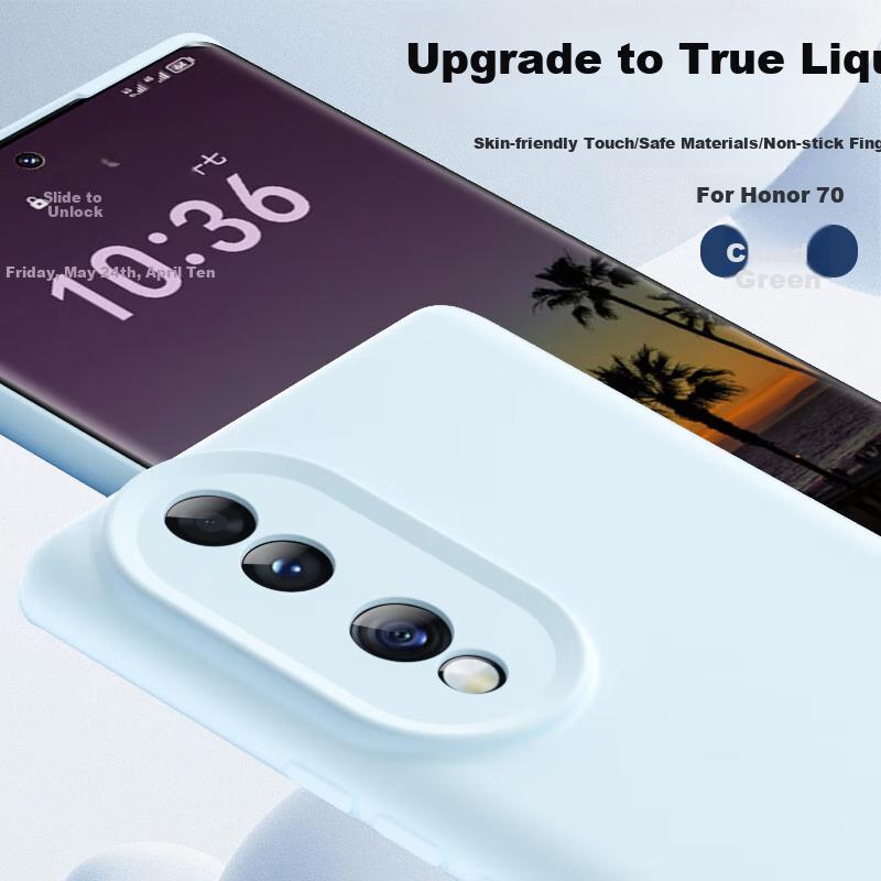 Honor 70 Phone Case, HUAWEI Premium Liquid Silicone Soft, Full Lens Protection, Shockproof, Anti-Fingerprint,n, Solid Color Simple, Cloud Blue Color