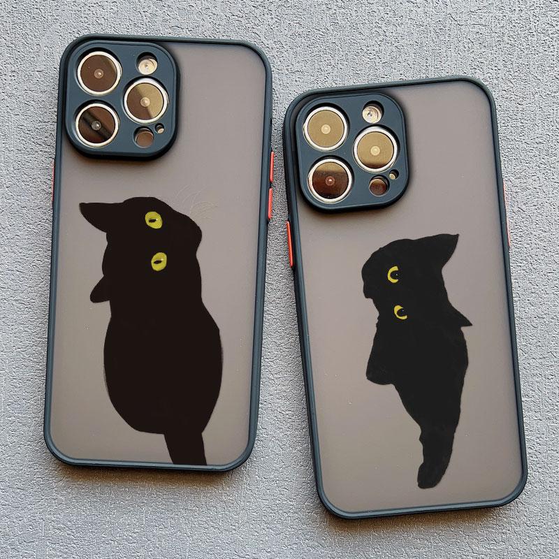 INS Cartoon Black Cat Phone Case For iPhone 17 Pro Max 16 15 14 Pro Max Plus 13 Mini 12 11 Pro Max Shockproof Back Cover Fundas