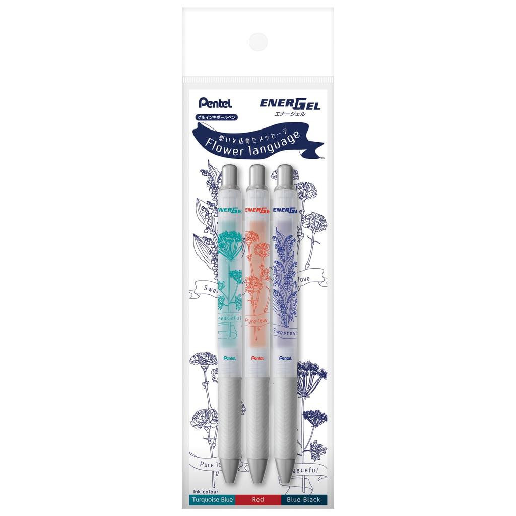 Pentel Ballpoint Gel Energel Bouquet Pen, Ink, Infree, (3-Piece Set) BLN75TL-3STL2