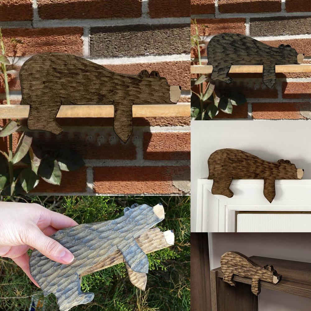 Wooden Door Frame Sculpture Lying On Your Door Corner Art Wall Decor Cute Bear Door Topper