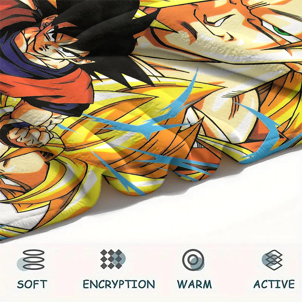 Goku Cartoon Pattern Flannel Blanket, High Quality Comfortable for All Seasons, Home Decor, Warmth and Comfort, Perfect for Gifts.