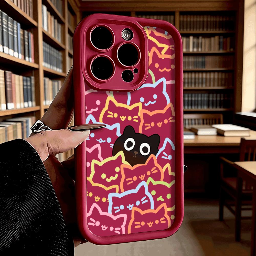 Colorful Cat Pattern with Black Cat Soft TPU Phone Case for iPhone 17 16 15 14 13 12 11 Pro Max Plus Shockproof Anti-Slip Cover