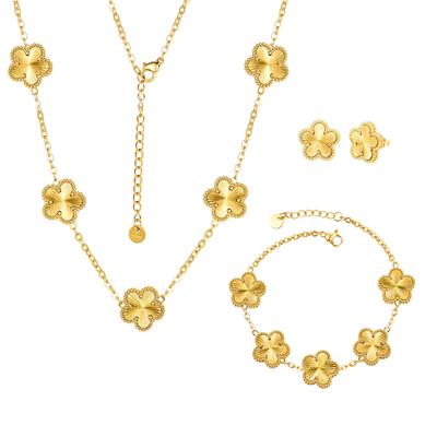 Fashion Five Leaf Clover Flower 18K Gold Plated Stainless Steel Necklace Lucky 5 Leaf Gold Necklaces Set Jewelry for Women