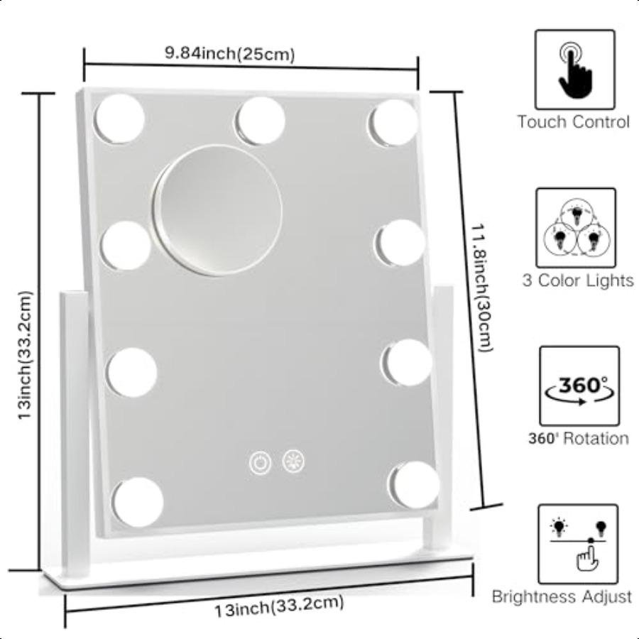 

Голливудское зеркало для макияжа с подсветкой Зеркало для макияжа с подсветкой 3 режима освещения Диммируемое 5-кратное увеличительное зеркало S United States
