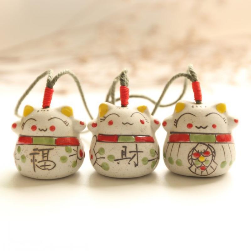 1/5pcs Lucky Cat Ceramic Pendant Hanging Foyer Decor Sunny Day Doll Handicraft Gift Cat Bag Room Decoration Accessories