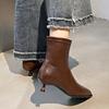 Hot Selling French Leather Boot 2025 Autumn New Women's Fashion Single Boots Pointed Toe, Thin Heel Mid Heel, Sleeve Short Boots