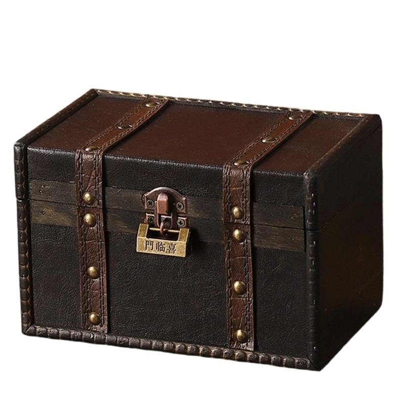 Antique European Styles Handheld Storage Box Sturdy Travel Wood Case Accessory for Clothing and Books Organization