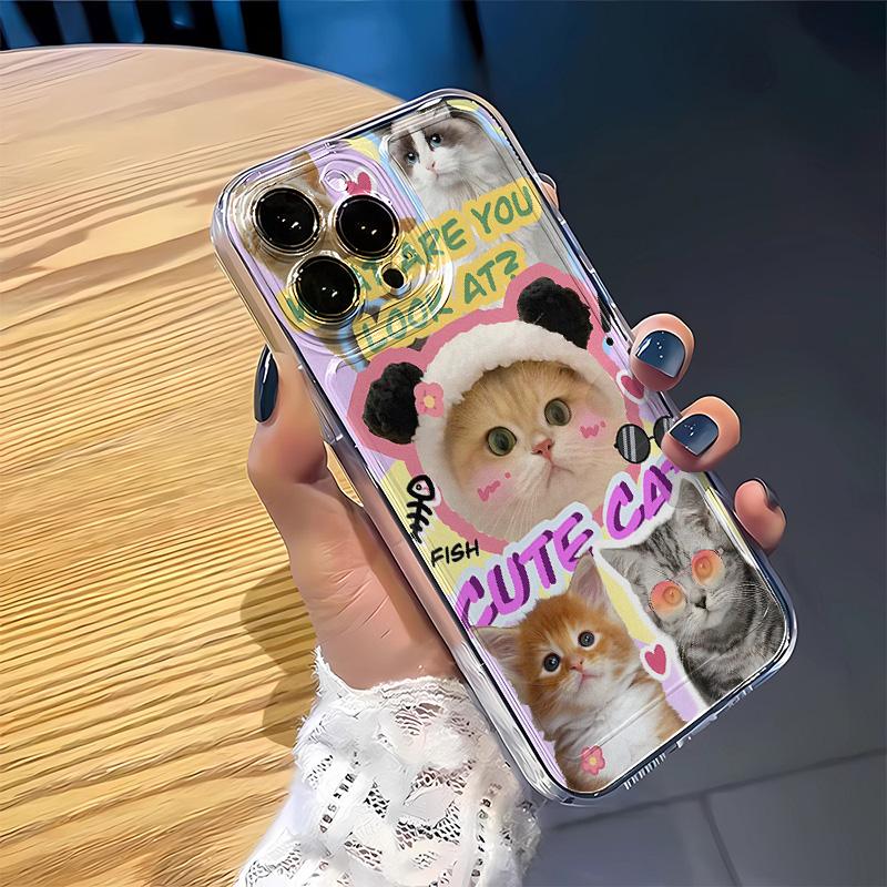 Cute Cat Comic Phone Case For IPhone 13 11 Case IPhone 15 17 13 12 14 16 Pro Max 16 Plus 17 Air Soft Silicone Shockproof Cover