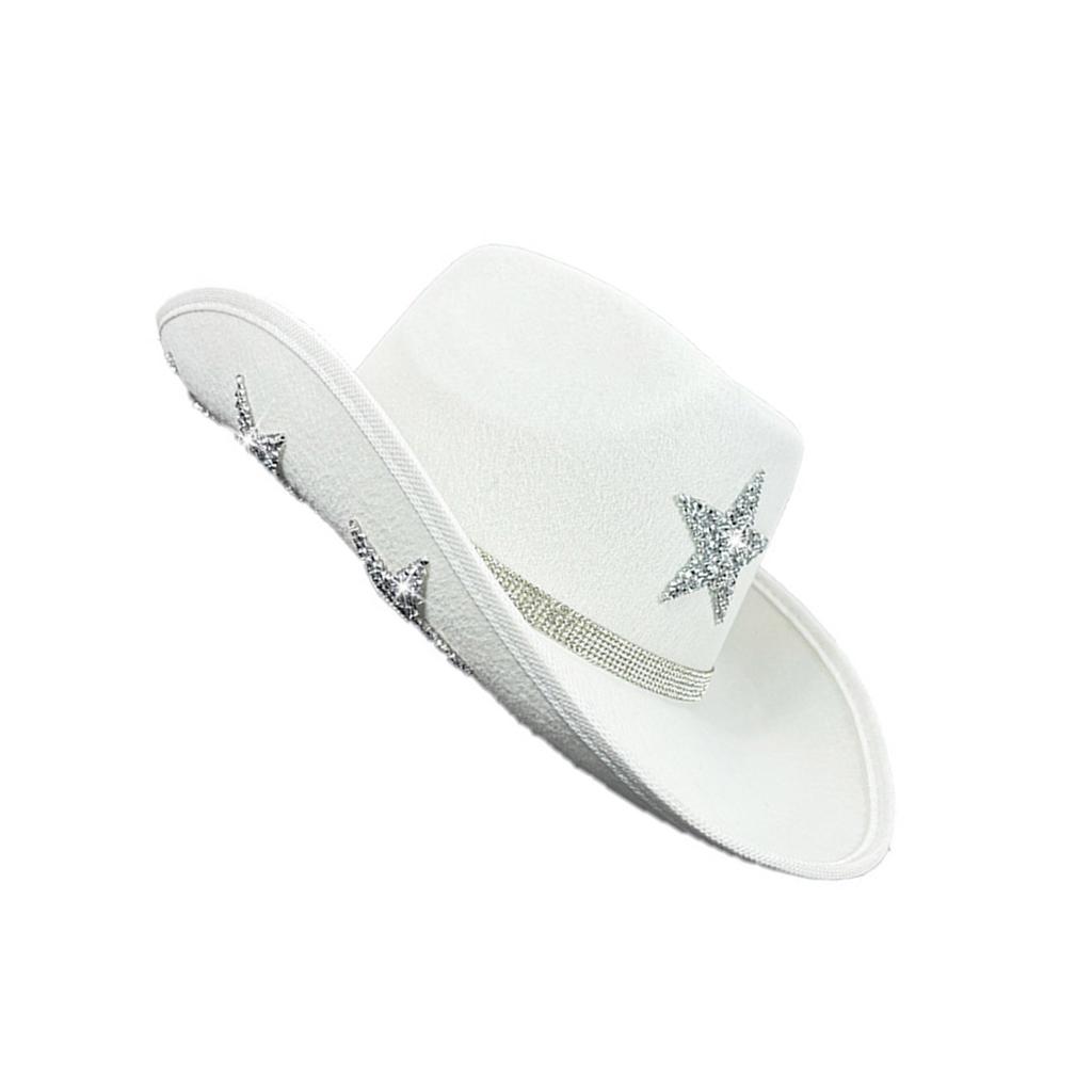Shining Crystal Star Hat for Women Men Music Festival Hat with Five Pointed Star Pattern for Adult Stage Performances