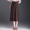 Autumn/Winter 2025 Black High-Waist Wool Knit Midi Skirt with Pockets