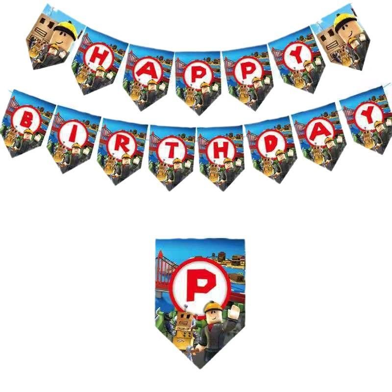 Roblox Sandbox Game Theme Birthday Party Decoration Set Latex Balloons Banner Cake Toppers Party Tableware For Kids Celebration