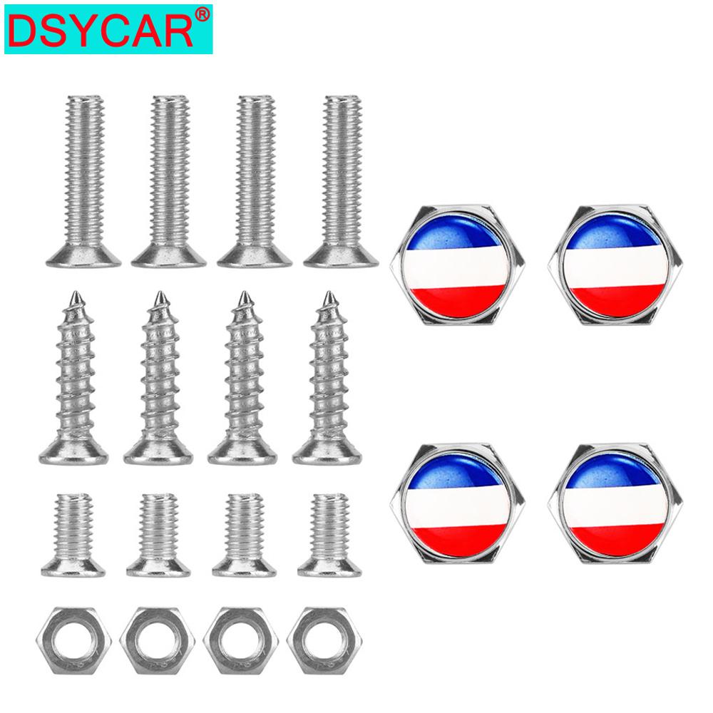 DSYCAR 1 Set Laser Engraved France French Flag Silicon Surface Zinc Alloy Metal Cap Screw for Car License Plate Frame