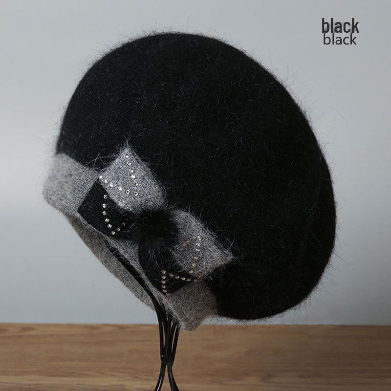 

Зимняя мода Берет из кроличьего меха для женщин среднего и пожилого возраста - Теплая, непродуваемая вязаная шапка Adjustable 56-58cm Adult Size чёрный