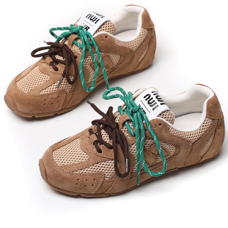2024 Autumn Women's Dexun Leather Sneakers: Two-Color Laces, Forrest Gump Style, Casual Dad Shoes