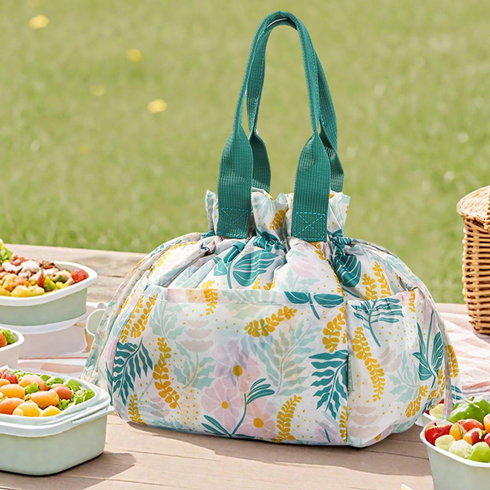 Drawstring Lunch Bag Large Capacity Insulated Lunch Pouch Leak-Proof Thickened Bento Bag Travel Picnic Camping Handbag