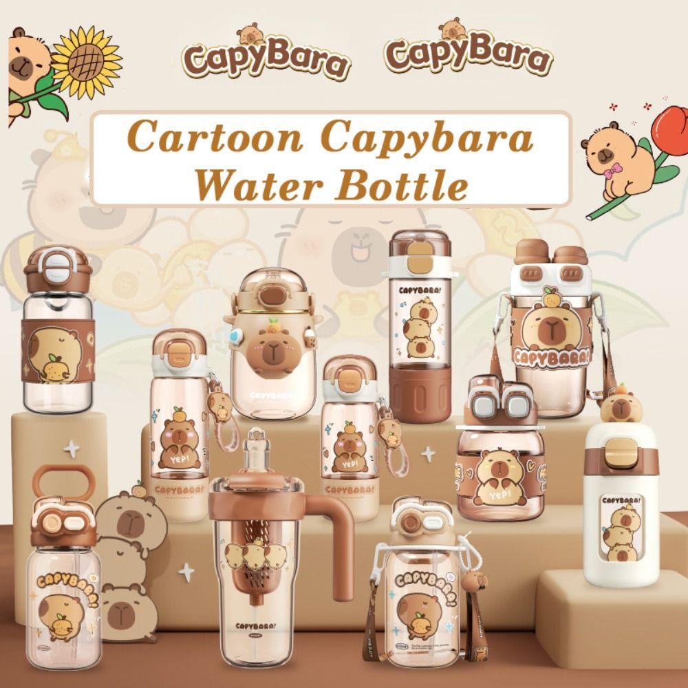 Cartoon Capybara Water Bottle Plastic Outdoor Beverage Cup Cute Straw Cup