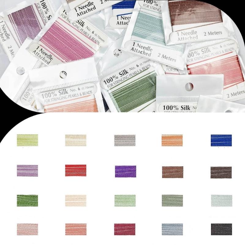 20 sztuk 100% jedwabny sznurek koralikowy wielokolorowy igłowy koniec jedwabny sznurek do biżuterii koraliki materiały pleciony sznurek nici 0,6 mm/0,7 mm