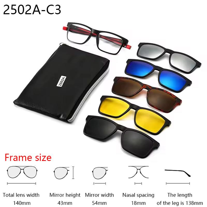 6 In 1 Spectacle Frame With 5 PCS Clip On Black Polarized Sunglasses Magnetic Telescopic Leg Glasses Male Computer Optical