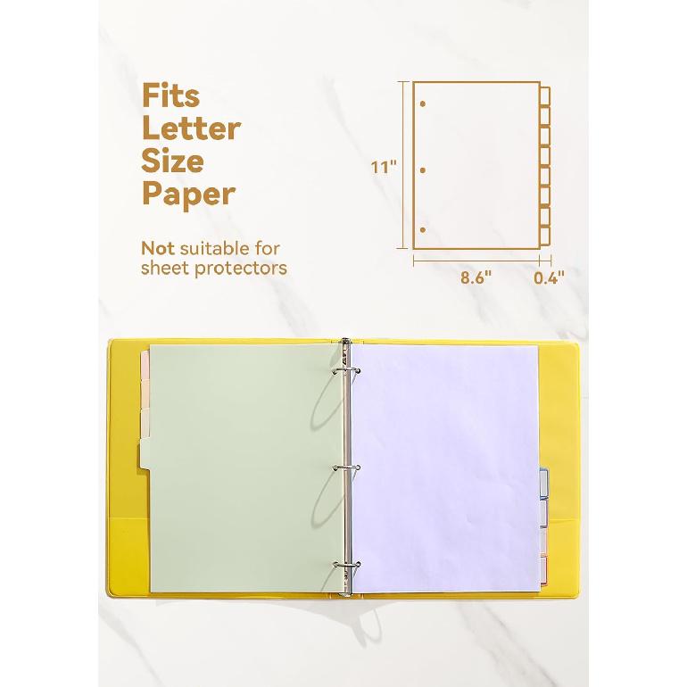 24 Plastic Binder Dividers with 8 Tabs – 3 Sets of Pastel Dividers for 3 Ring Binder, with Colorful Stickers, Letter Size