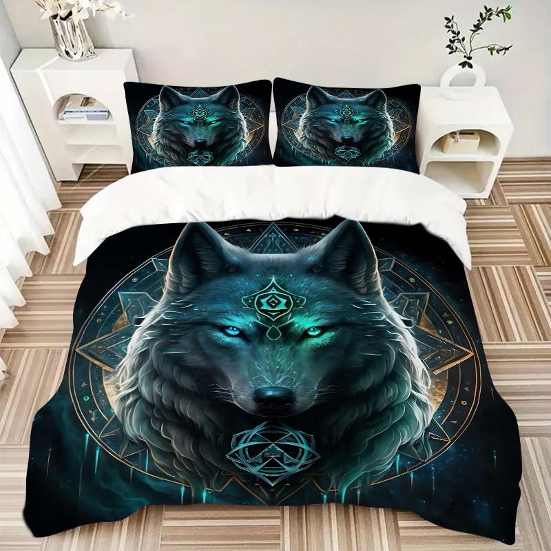 3pcs Enchanted Wolf Bedding Set - 1 Soft Quilt Cover + 2 Pillowcases, Machine Washable - Suitable for All Seasons, Perfect Gift for Friends