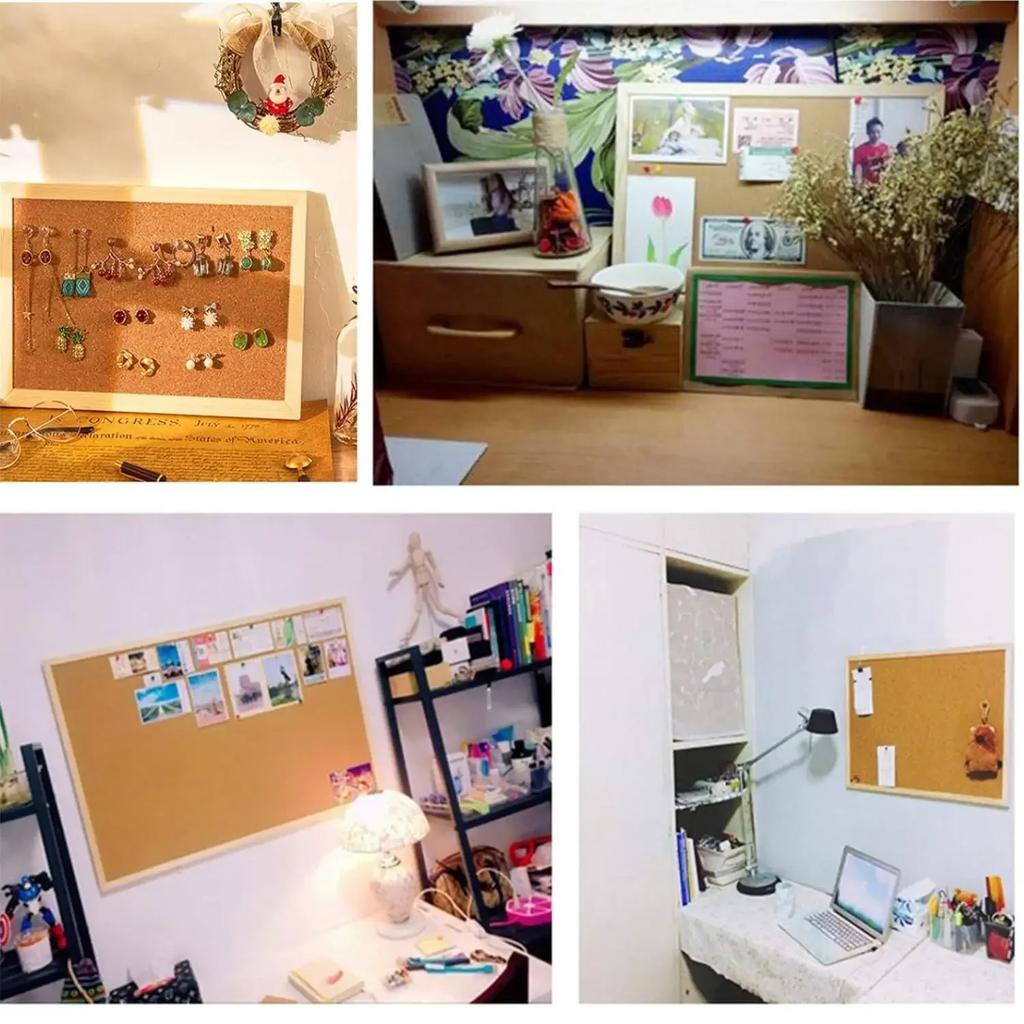 Cork Display Panel Retro Frame Cork Message Board Wood Memo Decorative Household Photo Wall Background Office School Home Decor
