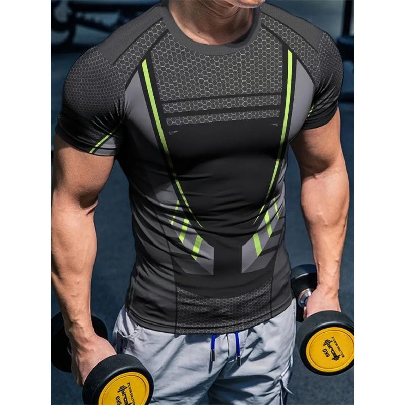 Men's Racing 3D Printed Round Neck Short Sleeve Top Casual Loose Men's T-shirt Daily Sports Sweat Absorbent Short Sleeve