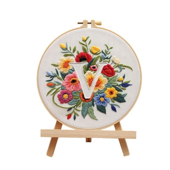 Floral Letter Embroidery Kit A To Z Embroidery Starter Kit with Hoop Fabric