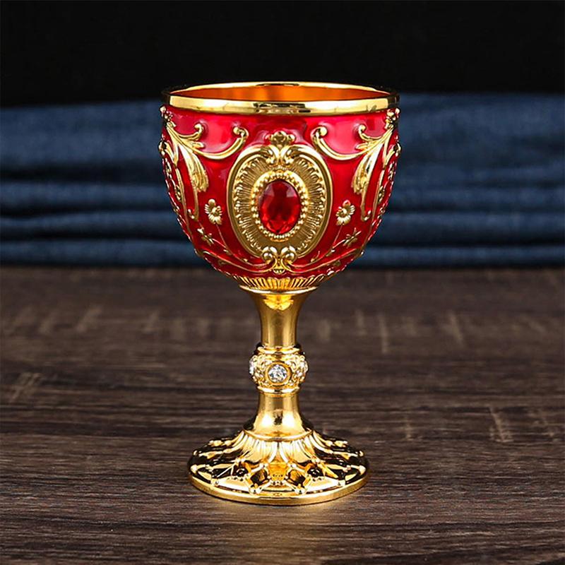 1Pc Timeless Embossed Metal Chalice Goblet Vintage Wine Champagne Liqueur Cup Perfect For Bars Restaurants Home Decor
