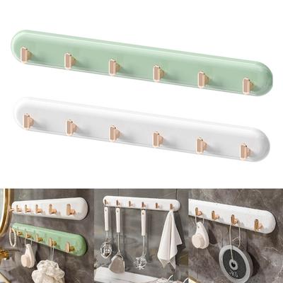 Adhesive Hook Long 6 Hooks Seamless Adhesive Wall Hook Bathroom Punch-Free Hook Shower Hooks Kitchen Storage