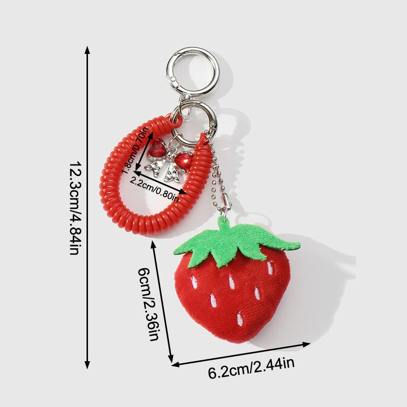 Korean Simulation Plush Strawberry Keychain Little Fresh Sweet Red Bow Keyring Pendant Bag Ornament Car Key Holder For Girl Gift