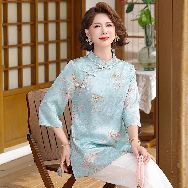 2026 Dünne Damen-Strickjacke mit mittlerem Ärmel für den Sommer für Mütter und Frauen mittleren Alters - Chinesischer Stil