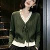 ZOSOUL Retro V-Neck Faux Two-Piece Knit Sweater