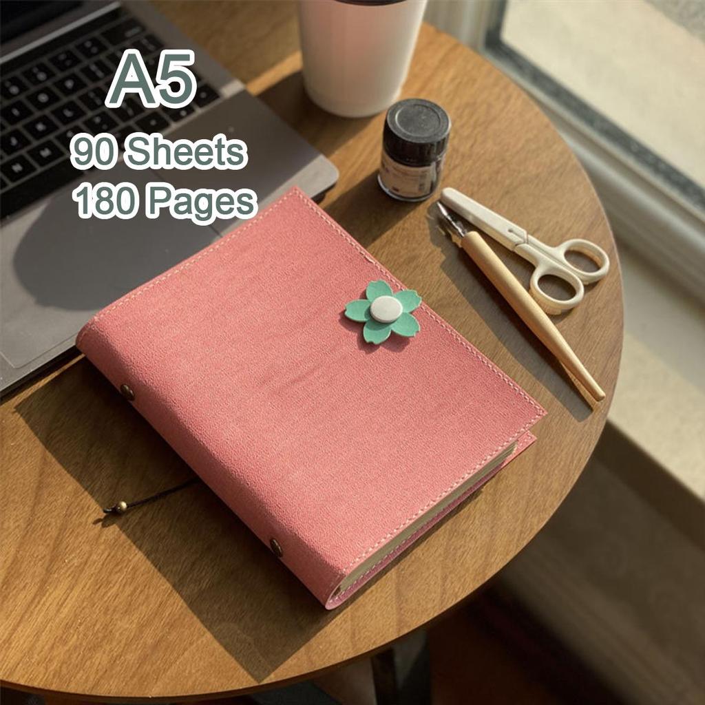 A5 travel diary, girls' leather notebook, student notebook, memo, 90 sheets, 180 pages, replaceable inner pages