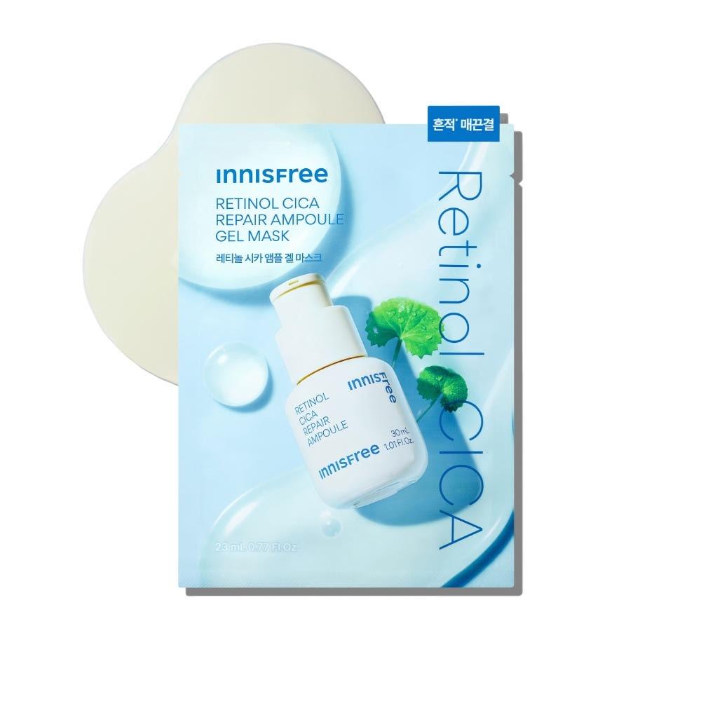 Innisfree Retinol Cica Repair Ampoule Gel Mask Skin-Smoothing Balancing Face Sheet 23ml x 10 Sheets